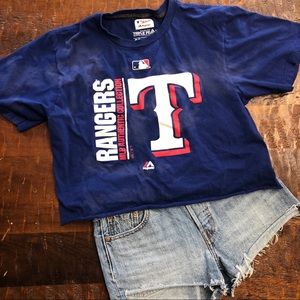 Texas Rangers Custom Distressed Cropped Tee
